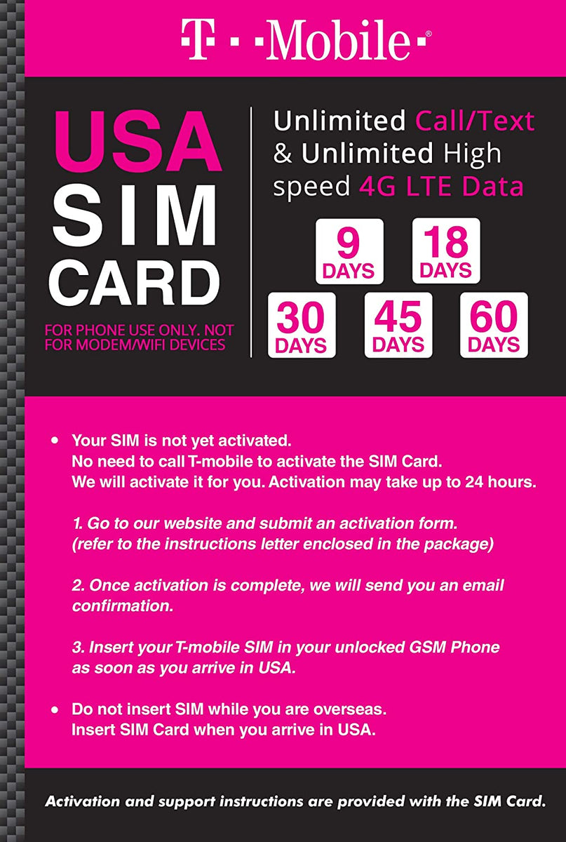 T Mobile Usa Prepaid In Deutschland Kaufen T-Mobile USA Prepaid Travel SIM Card 45 Days Unlimited Call,Text,Data