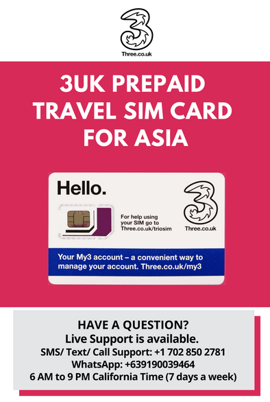 Asia Travel SIM Card by 3UK (Hongkong, Indonesia, Macau, Singapore, Sri Langka, Vietnam) with 12GB Data only for 30 Days