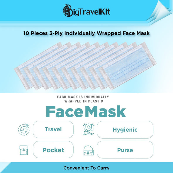 Big Travel Kit with Individually Wrapped Masks, Hand Wipes, Mask Extender, Mask Support Bracket and No-Touch Keychain Tool