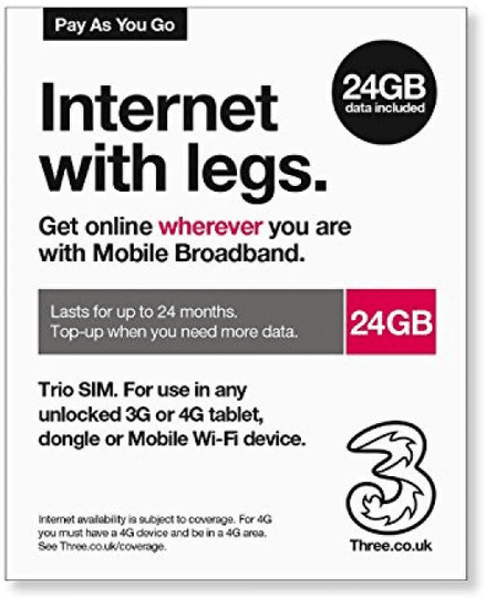 3UK 24GB 3G/4G LTE data in UK