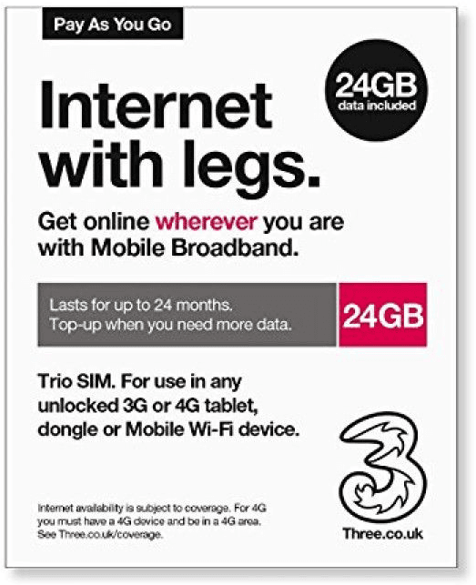 3UK 24GB 3G/4G LTE data in UK - BigTravelStore