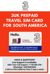 South America Travel SIM Card by 3UK (Brazil, Chile, Colombia, Peru and Uruguay) with 12GB Data only for 30 Days