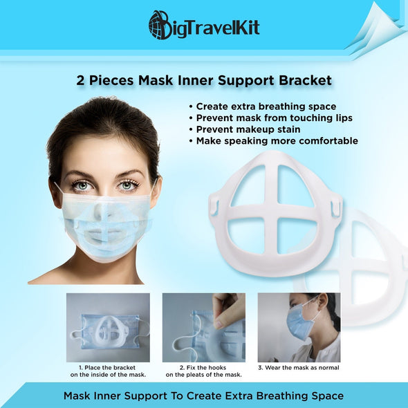 Big Travel Kit with Individually Wrapped Masks, Hand Wipes, Mask Extender, Mask Support Bracket and No-Touch Keychain Tool