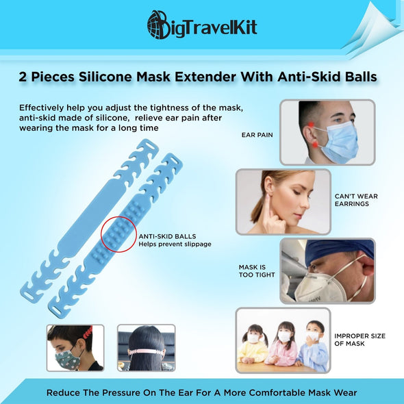 Big Travel Kit with Individually Wrapped Masks, Hand Wipes, Mask Extender, Mask Support Bracket and No-Touch Keychain Tool