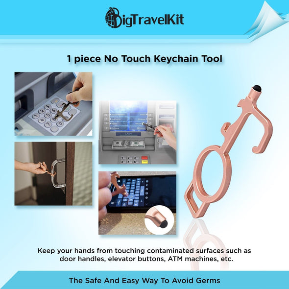Big Travel Kit with Individually Wrapped Masks, Hand Wipes, Mask Extender, Mask Support Bracket and No-Touch Keychain Tool