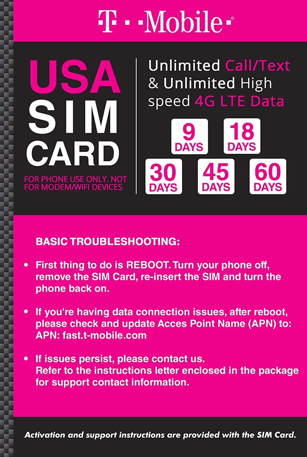 T-Mobile USA Prepaid Travel SIM Card 9 Days Unlimited Call, Text, Data –  BigTravelStore