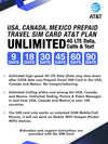 AT&T Prepaid Brand USA, Canada and Mexico Prepaid Travel SIM Card Unlimited Call, Text and 4G LTE Data for 45 days