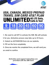 AT&T Prepaid Brand USA, Canada and Mexico Prepaid Travel SIM Card Unlimited Call, Text and 4G LTE Data for 9 days