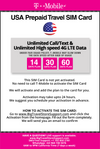 T-Mobile Brand USA Prepaid Travel SIM Card Unlimited Call, Text and 4G LTE Data (for use in USA only) (for Phone use only. NOT for Modem/WiFi Devices) (14 Days)