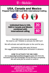 T-mobile Brand USA, Canada, Mexico Prepaid Travel SIM Card Unlimited Call/Text and Unlimited High Speed 4G LTE Data in USA and up to 5GB Data in Canada and Mexico Combined with International Long Distance for 30 days
