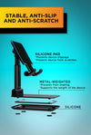 Foldable and adjustable cellphone stand for desk with anti-slip design. Compatible with phones, iPad and Tablets.