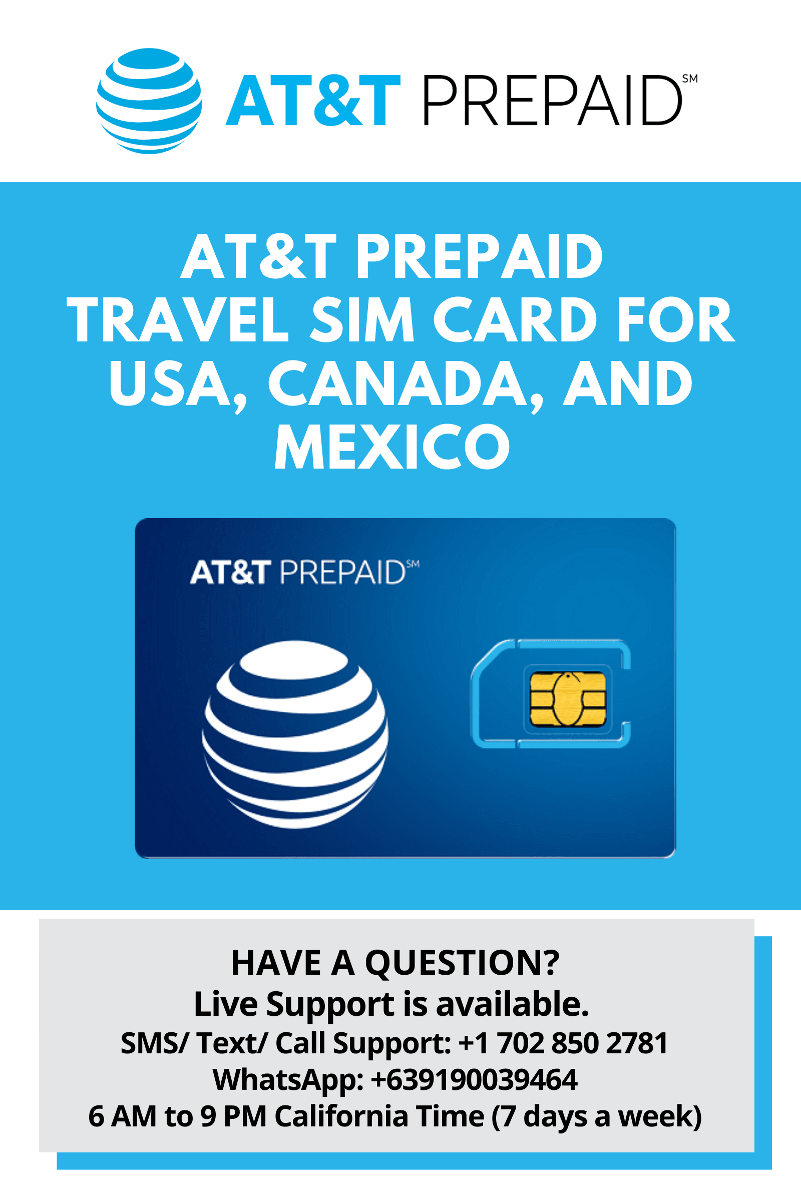 AT&T Prepaid Travel SIM Card Unlimited Call, Text and Data for 45 days –  BigTravelStore