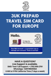 Europe Prepaid Travel SIM Card by 3UK with 12GB Data and Unlimited Calling and SMS among and within the listed EU countries