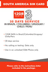 South America Prepaid Travel SIM Card by 3UK (Brazil, Chile, Colombia, Peru and Uruguay) with 12GB Data only for 30 Days
