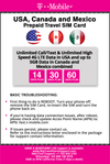 T-mobile Brand USA, Canada, Mexico Prepaid Travel SIM Card Unlimited Call/Text and Unlimited High Speed 4G LTE Data in USA and up to 5GB Data in Canada and Mexico Combined for 60 days - BigTravelStore