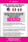T-mobile Brand USA, Canada, Mexico Prepaid Travel SIM Card Unlimited Call/Text and Unlimited High Speed 4G LTE Data in USA and up to 5GB Data in Canada and Mexico Combined for 60 days - BigTravelStore