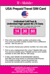 T-Mobile Brand USA Prepaid Travel SIM Card Unlimited Call, Text and 4G LTE Data (for use in USA only) (for Phone use only. NOT for Modem/WiFi Devices) (30 Days) - BigTravelStore