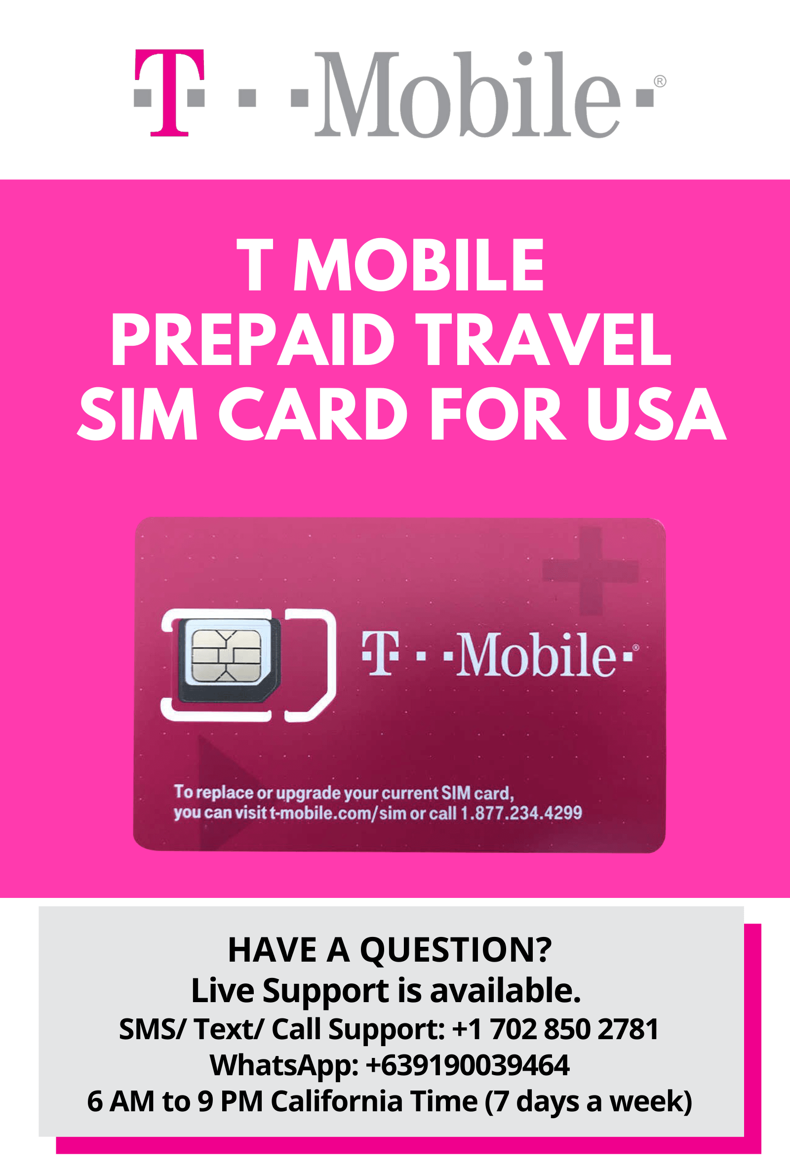 TMobile USA Prepaid Travel SIM Card 45 Days Unlimited Call,Text,Data
