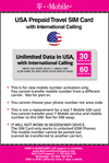 T-Mobile Brand USA Prepaid Travel SIM Card Unlimited Call, Text and 4G LTE Data (for use in USA only) With International Long Distance calling. (for Phone use only. NOT for Modem/WiFi Devices) (60 Days) - BigTravelStore