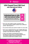 T-Mobile Brand USA Prepaid Travel SIM Card Unlimited Call, Text and 4G LTE Data (for use in USA only) With International Long Distance calling. (for Phone use only. NOT for Modem/WiFi Devices) (30 Days) - BigTravelStore