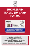 UK Prepaid Travel SIM Card by 3UK with 12GB Data and Unlimited Calling and SMS - BigTravelStore
